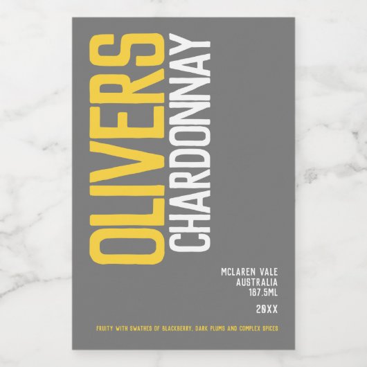 Weißweingelb, graue Weine Text Mini Weinetikett (Einzelnes Label)