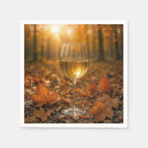 Weißweinglas in herbstlichen Ahornblättern Serviette