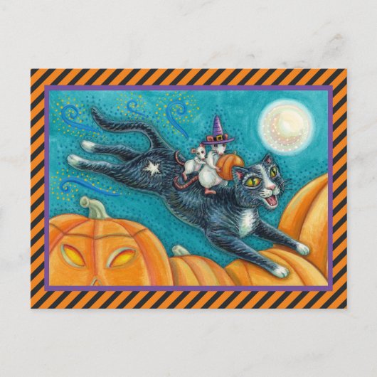 WEISSWEISSE MIKROFAHRT HALLOWEE SCHWARZE KATZE POSTKARTE (Vorderseite)