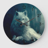 Weißwolf im Nachtwald Große Wanduhr (Vorderseite)