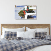 Weißzaun mit Schnee und eine Leinwand mit Bow-Stre (Insitu (Schlafzimmer))