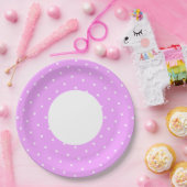 Weite, helle, knallrosa, weiße, farbige Punkte Rim Pappteller (Party)