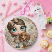 Weite Mit Augen primitive Girl mit Hund Pappteller (Party)
