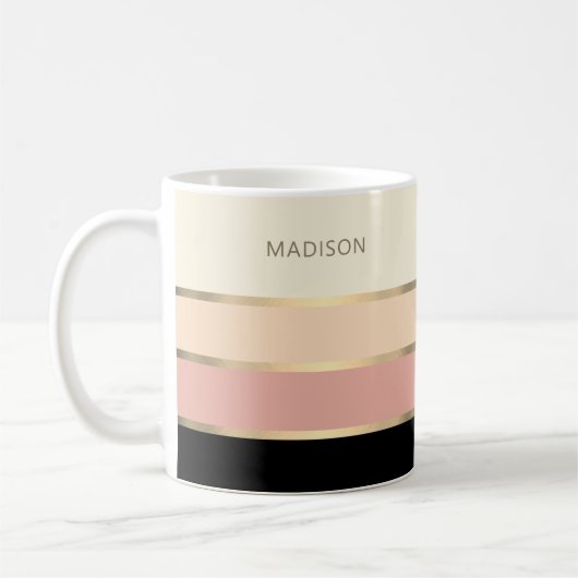 Weite Streifen Gold Monogramm Name Feminine Kaffeetasse (Links)