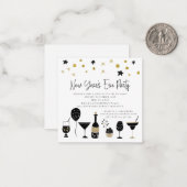 WEITER | Cocktails Gold Black Silvester Einladung (Vorderseite/Rückseite Beispiel)