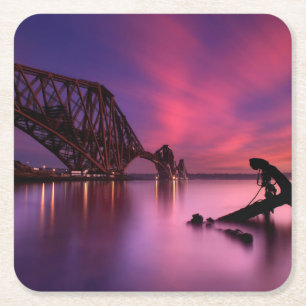 Weiter Schienen-Brücke an Sonnenuntergang   Rechteckiger Pappuntersetzer