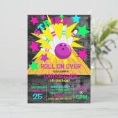 Weiter... STRIKE Bowling Birthday Party Einladung (Stehend Vorderseite)