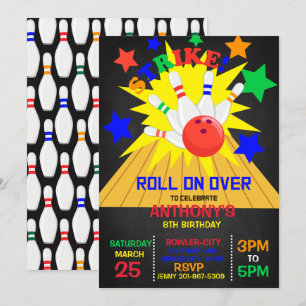 Weiter... STRIKE Bowling Birthday Party Einladung