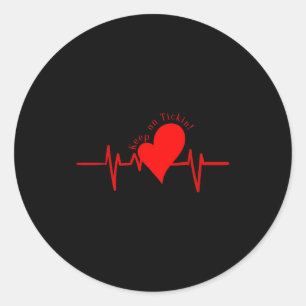Weiter Ticken! EKG-Herzschlag Kuhventil Herz Pati Runder Aufkleber