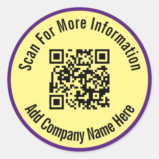 Weitere Informationen Gelb und Lila QR-Code suchen Runder Aufkleber (Vorderseite)