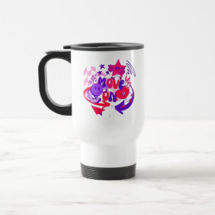 "Weiterziehen" Groovy Retro Farbige Aussage Reisebecher