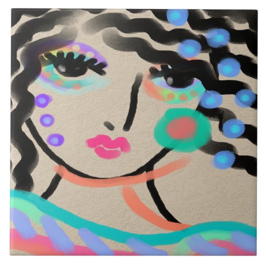 Weites Mit Augen Abstraktes Digitalportrait einer  Fliese (Vorderseite)