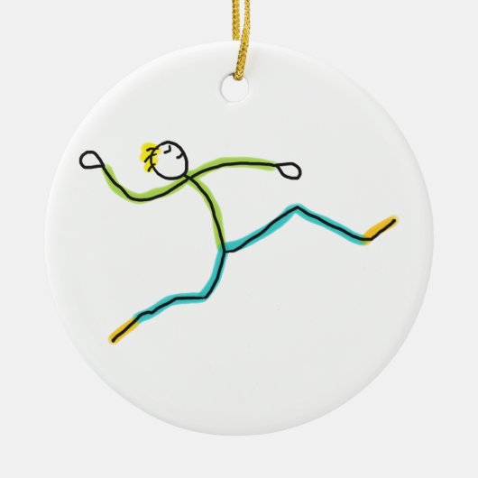 Weitsprung Stickman Keramik Ornament (Vorne)