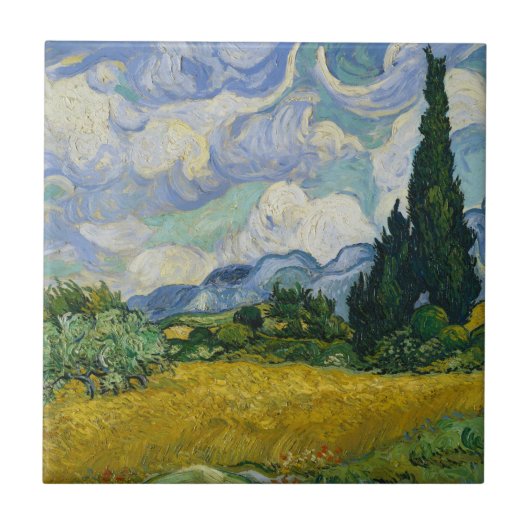 Weizen-Feld mit Zypressen durch Vincent van Gogh Fliese (Vorderseite)