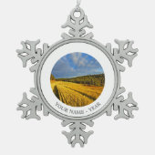 Weizen-Feld nach Ernte 2 Schneeflocken Zinn-Ornament (Vorderseite)