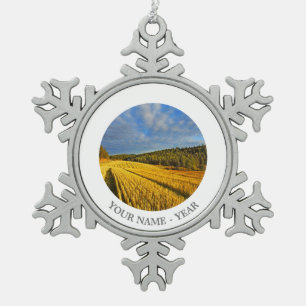 Weizen-Feld nach Ernte 2 Schneeflocken Zinn-Ornament
