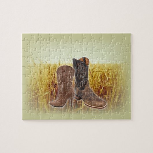 Weizen-Feld-Westernland-Cowboystiefel Puzzle (Horizontal)