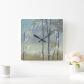 Weizen-Gras von Bäumen gesäumt I Quadratische Wanduhr (Zuhause)