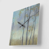 Weizen-Gras von Bäumen gesäumt I Quadratische Wanduhr (Winkel)