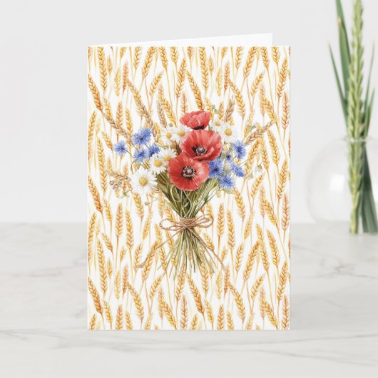 Weizen Rote Mohnblumen Gänseblümchen Blumen Karte (Vorderseite)