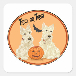 Weizen Scottish Terriers Halloween Quadratischer Aufkleber