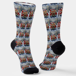 Weizen-Terrier-Weihnachten-Roter-LKW-Weihnachtsges Socken