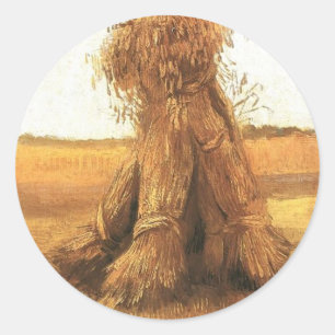 Weizenbündel auf einem Feld, van Gogh Runder Aufkleber