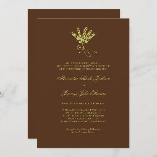 Weizenfall Elegante Hochzeit Einladung (Vorne/Hinten)