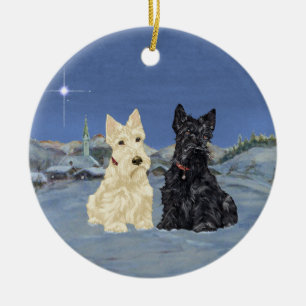 Weizenfarbene Black Scotties Weihnachten Keramik Ornament