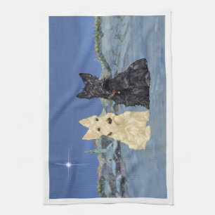 Weizenfarbene Black Scotties Weihnachten Küchentuch