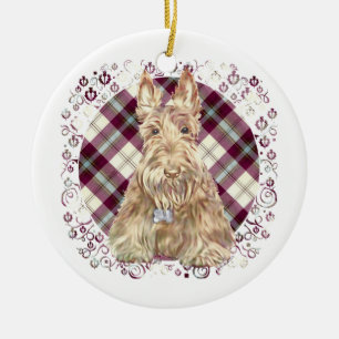 Weizenfarbener Scottie-Tartan Keramikornament