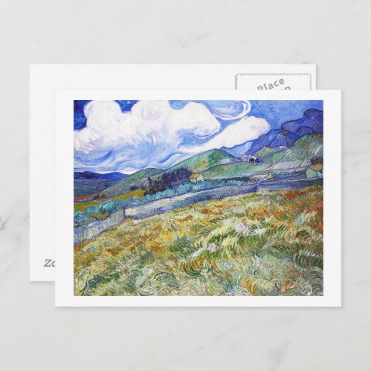 Weizenfeld mit Bergen im Hintergrund Postkarte (Vorne/Hinten)