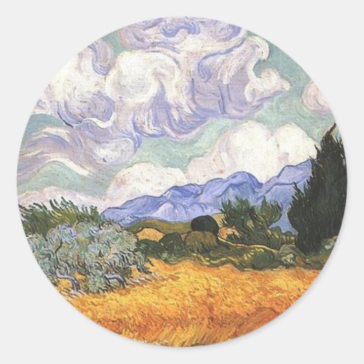 Weizenfeld mit Cypress von Van Gogh. Runder Aufkleber (Vorderseite)