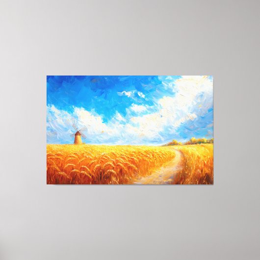 Weizenfeld mit entferntem Windrad Leinwanddruck (Vorderseite)