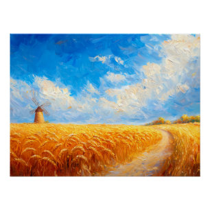 Weizenfeld mit entferntem Windrad Poster