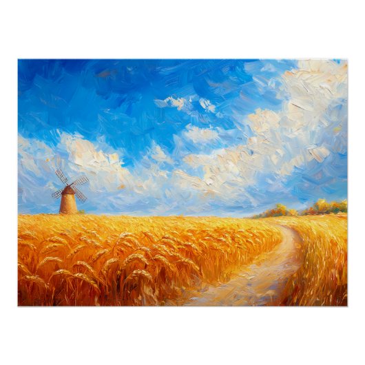 Weizenfeld mit entferntem Windrad Poster (Vorderseite)