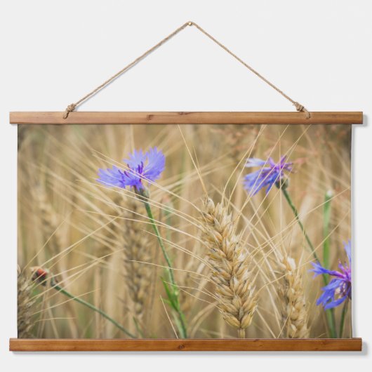 Weizenfeld mit Mohn und Maisblumen Wandteppich Mit Holzrahmen (Vorderseite 2)