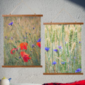 Weizenfeld mit Mohn und Maisblumen Wandteppich Mit Holzrahmen