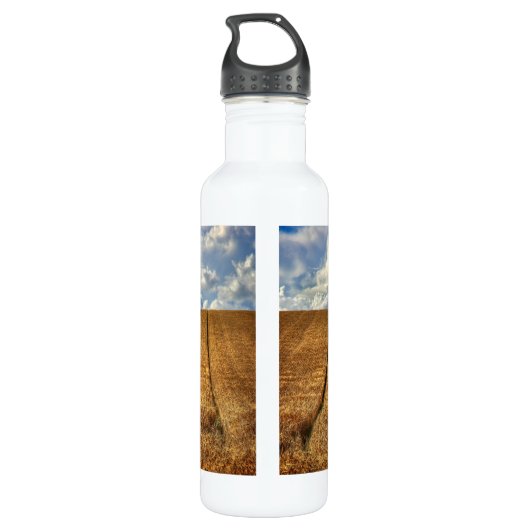 Weizenfeld mit Traktor Tracks Edelstahlflasche (Rückseite)
