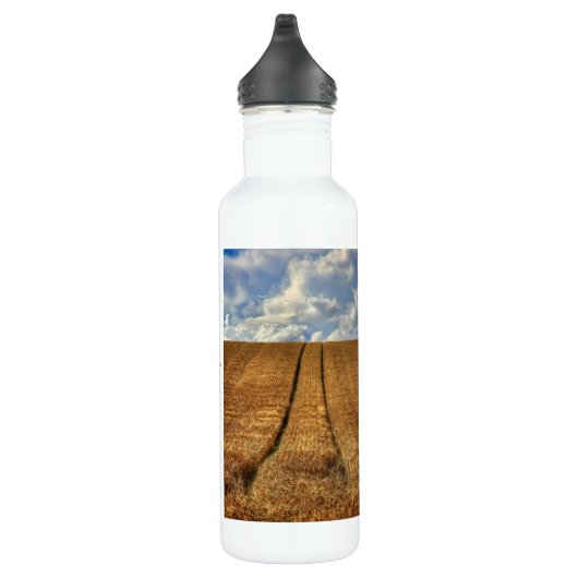 Weizenfeld mit Traktor Tracks Edelstahlflasche (Rechts)
