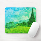 Weizenfeld mit Zypressen Blau-grün: Mousepad (Mit Mouse)