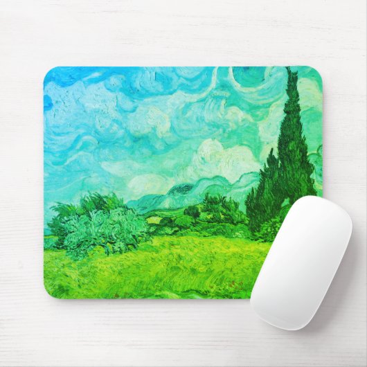 Weizenfeld mit Zypressen Blau-grün: Mousepad (Mit Mouse)