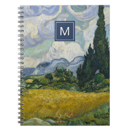 Weizenfeld mit Zypressen Kunst Monogramm Notizblock