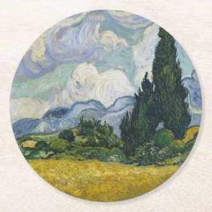 Weizenfeld mit Zypressen, Ölmalerei, Van Gogh Runder Pappuntersetzer