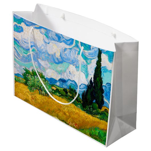 Weizenfeld mit Zypressen, Van Gogh Große Geschenktüte (Rückseite Schrägansicht)