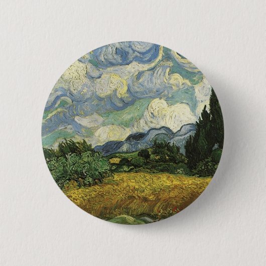 Weizenfeld mit Zypressen, Vincent Van Gogh Button (Vorderseite)