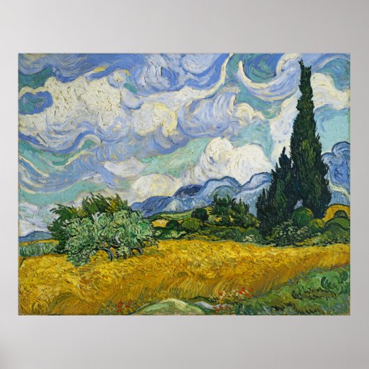 Weizenfeld mit Zypressen, Vincent van Gogh Poster (Vorne)