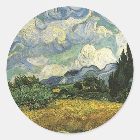 Weizenfeld mit Zypressen, Vincent Van Gogh Runder Aufkleber (Vorderseite)