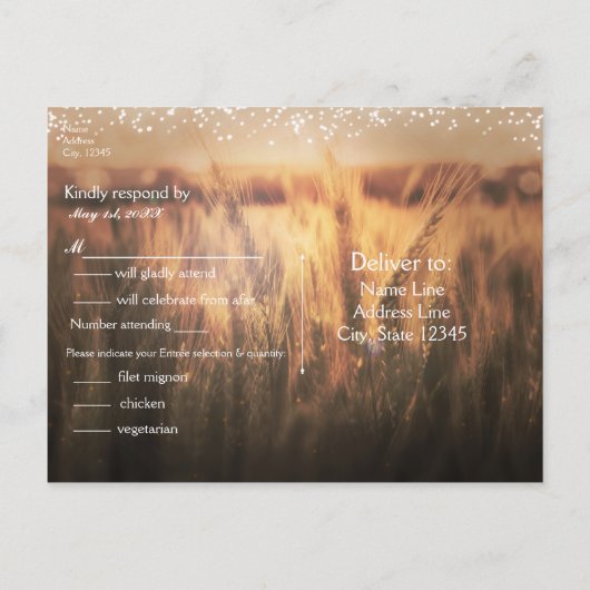 Weizenfeld Rustikale UAWG Hochzeiten Einladungspostkarte (Rückseite)