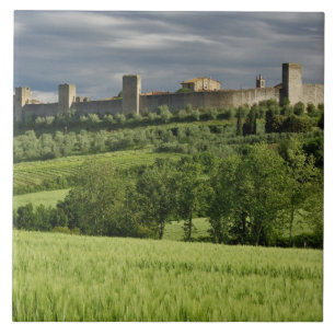 Weizenfeld und entferntes Monteriggioni, in der Fliese